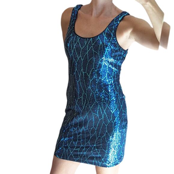 Lily Rose Teal Blue Sequin Mini Dress size Medium - Picture 2 of 7